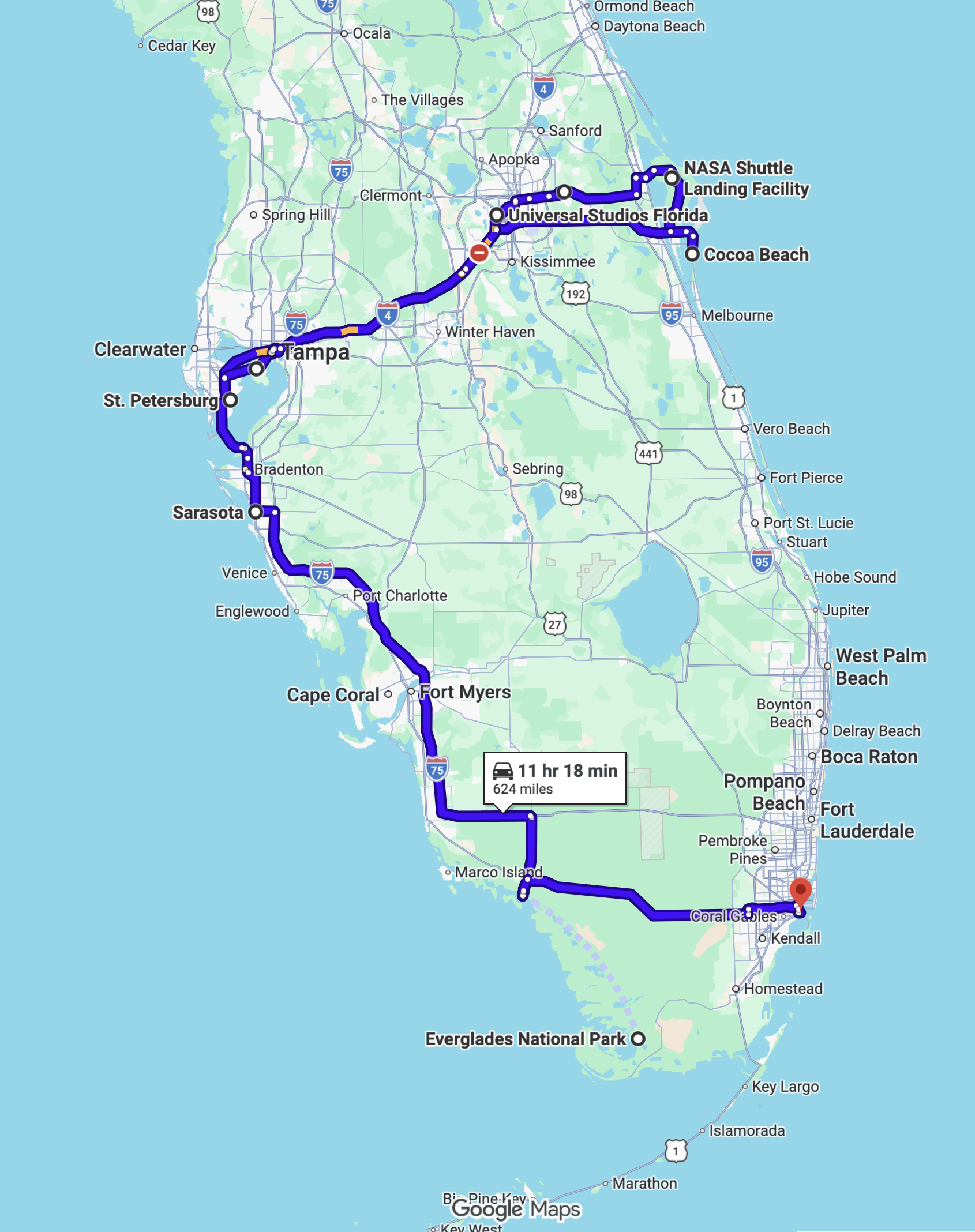 Florida road trip map
