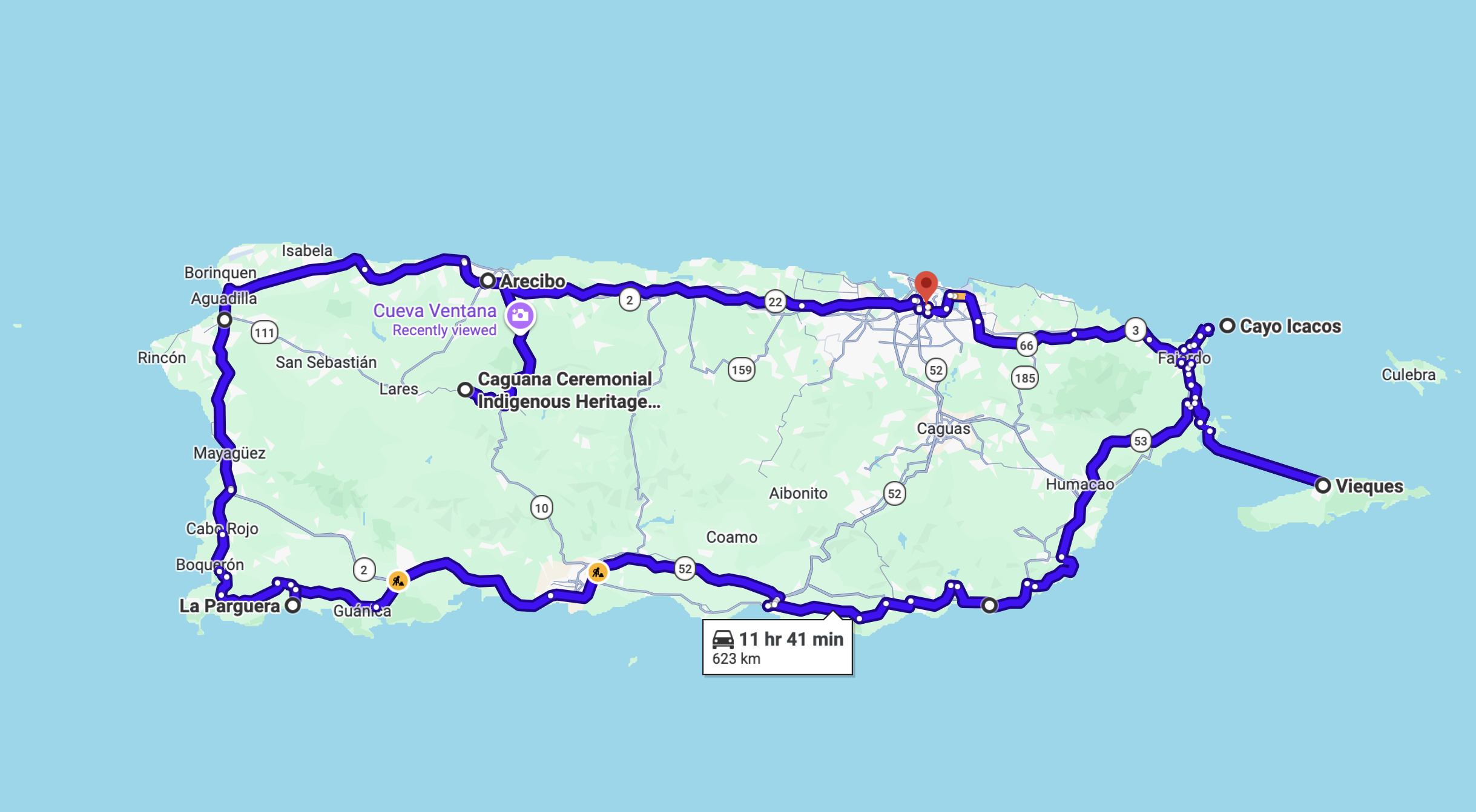 Puerto Rico road trip map
