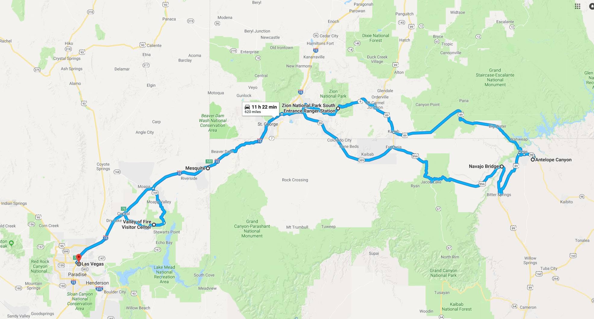 Southwest USA road trip map