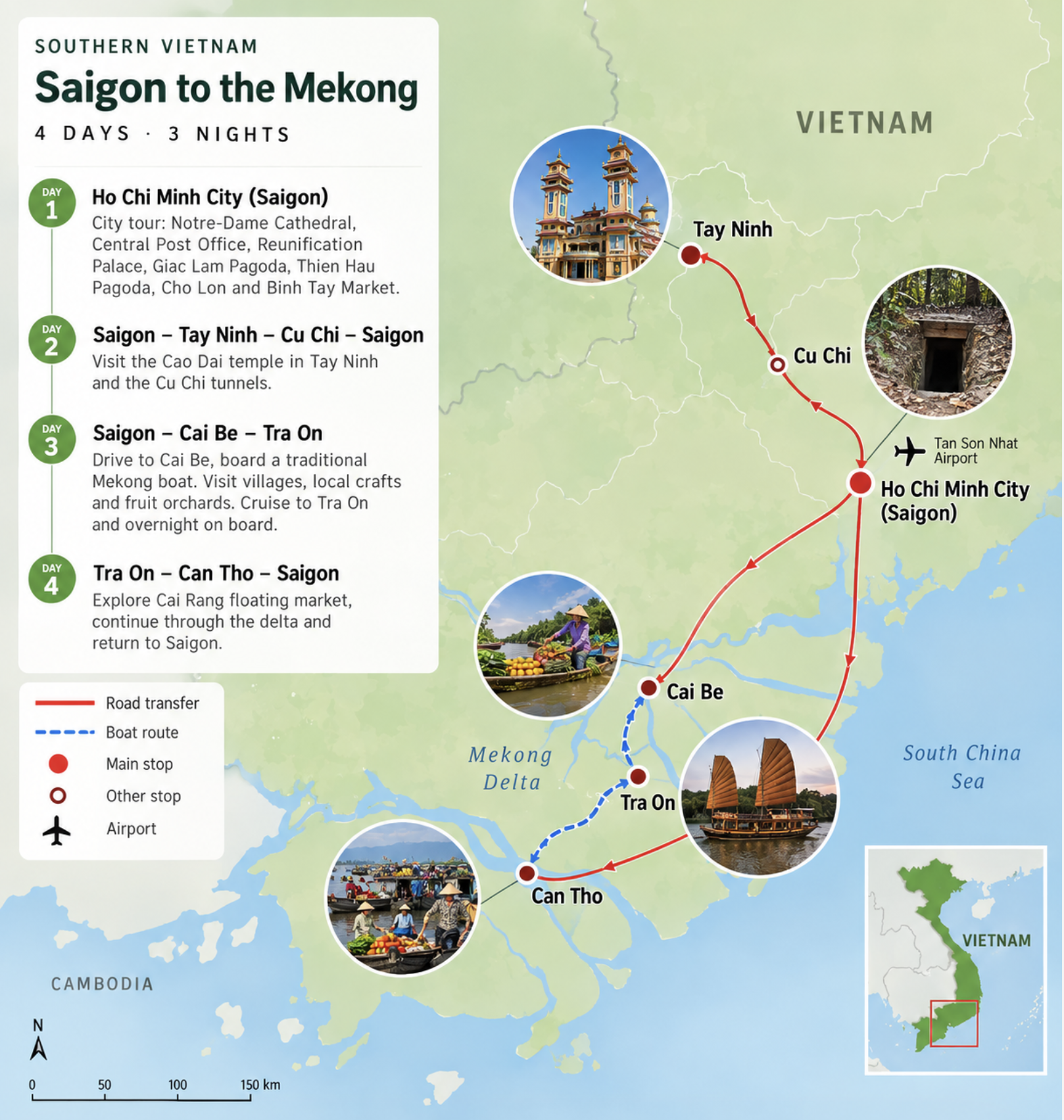Southern Vietnam / Mekong road trip map