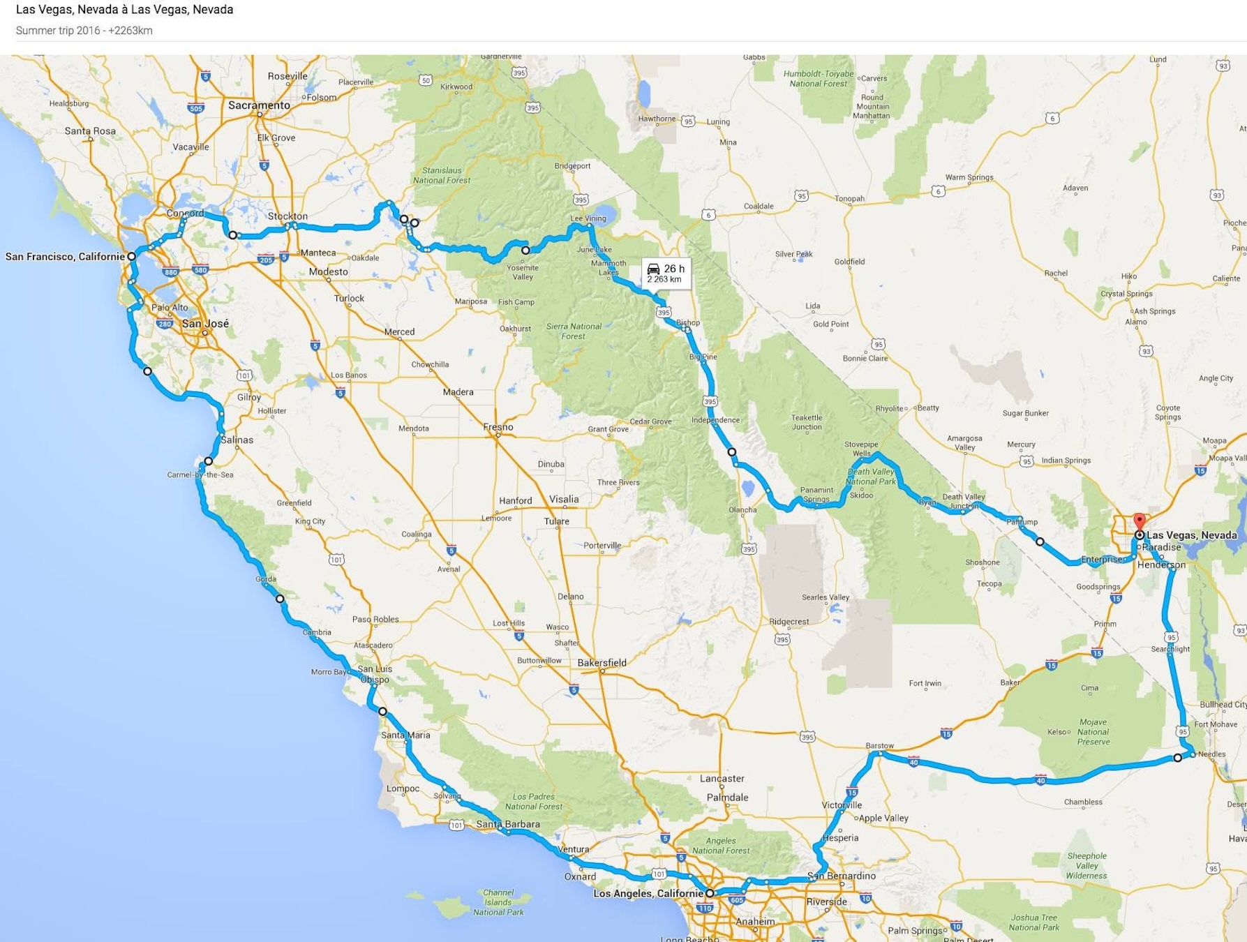 West Coast USA road trip map